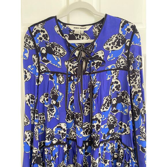 Dhruv Kapoor Long Sleeve Blue Print Babydoll Swing Mini Dress Anthropologie NWT - Picture 9 of 10